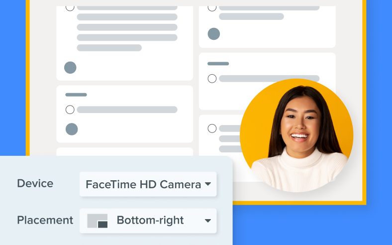 Snagit screen recorder showing picture-in-picture webcam placement controls