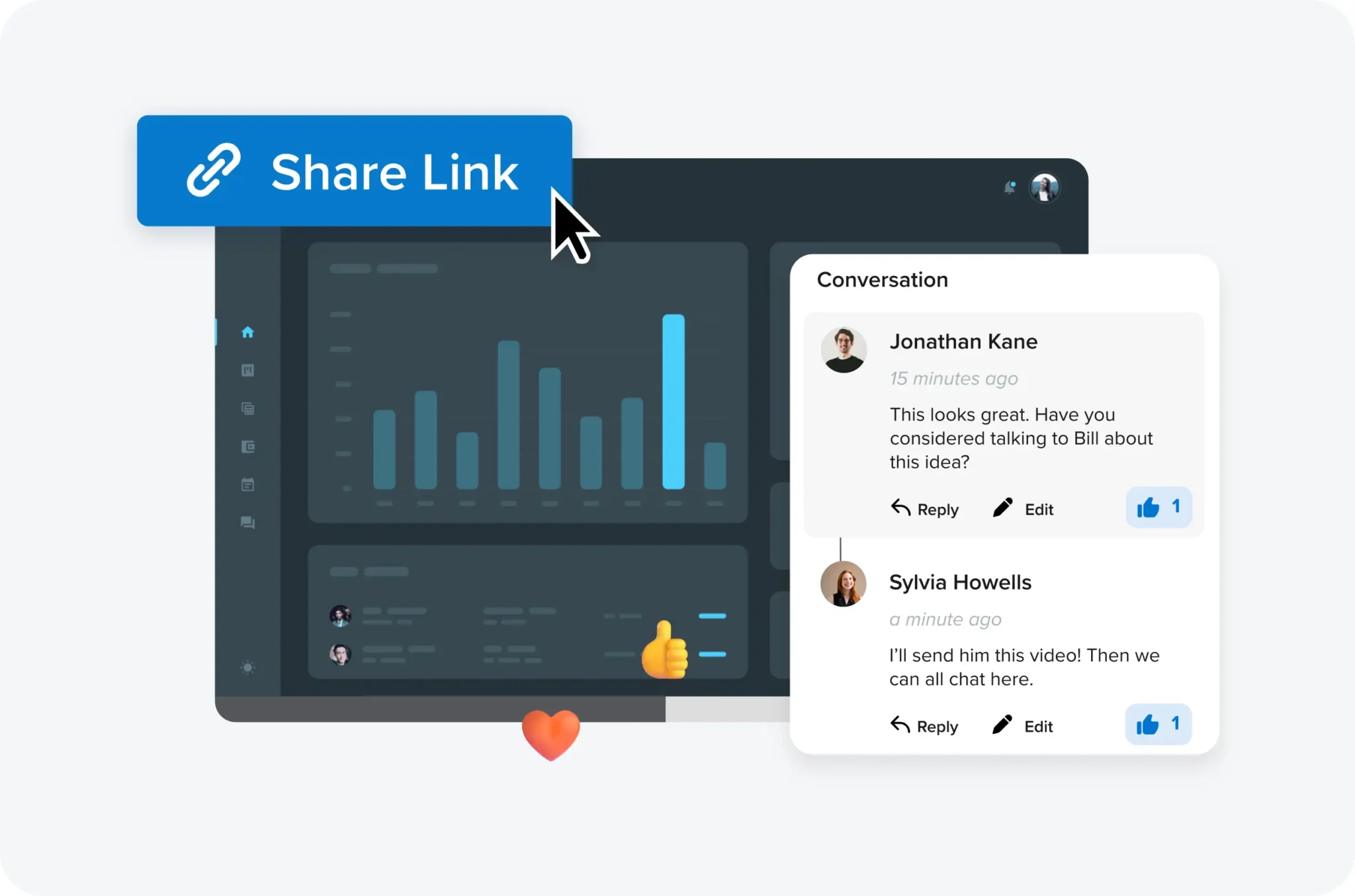 Snagit Share Link displaying a captured image beside a feedback conversation